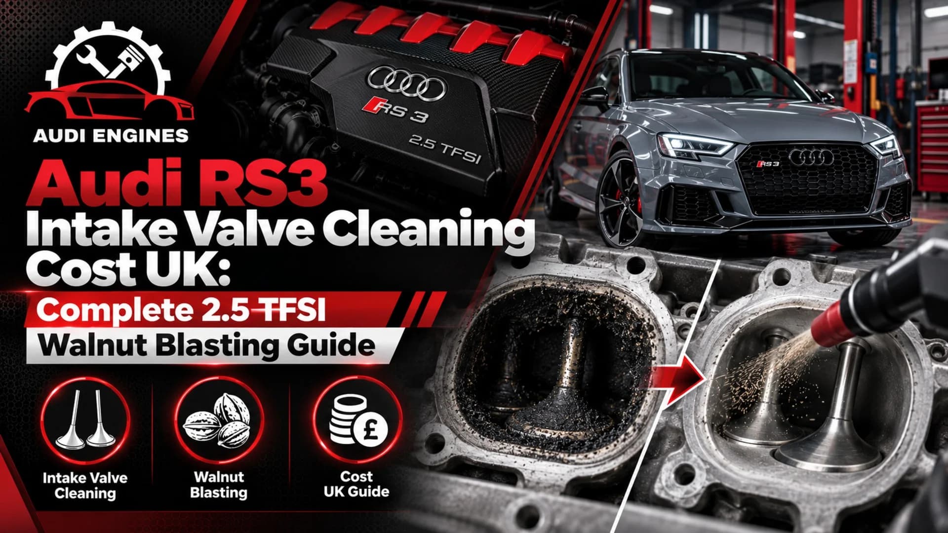 Audi RS3 Intake Valve Cleaning Cost UK: Complete 2.5 TFSI Walnut Blasting Guide